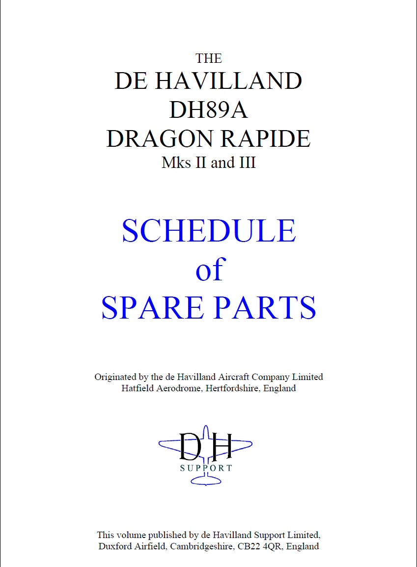 DRAGON RAPIDE SCHEDULE OF SPARE PARTS